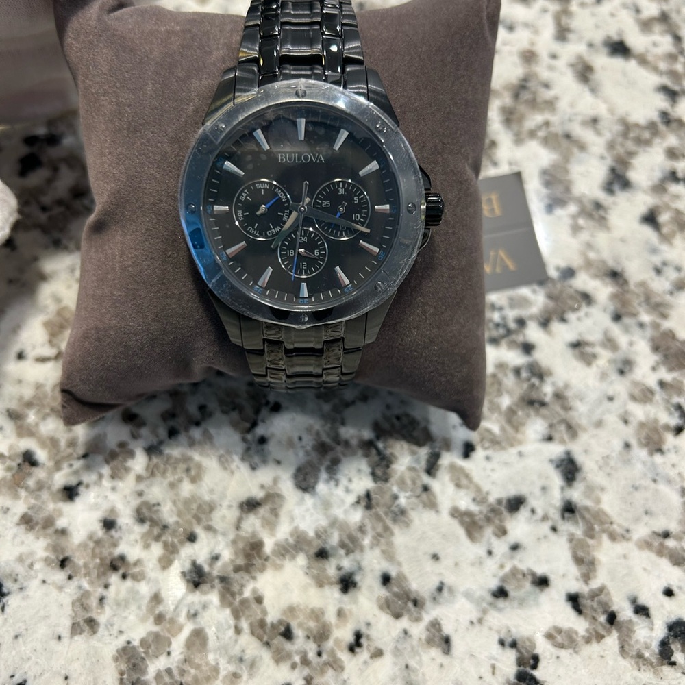 Bulova Silver and Black Bracelet Watch